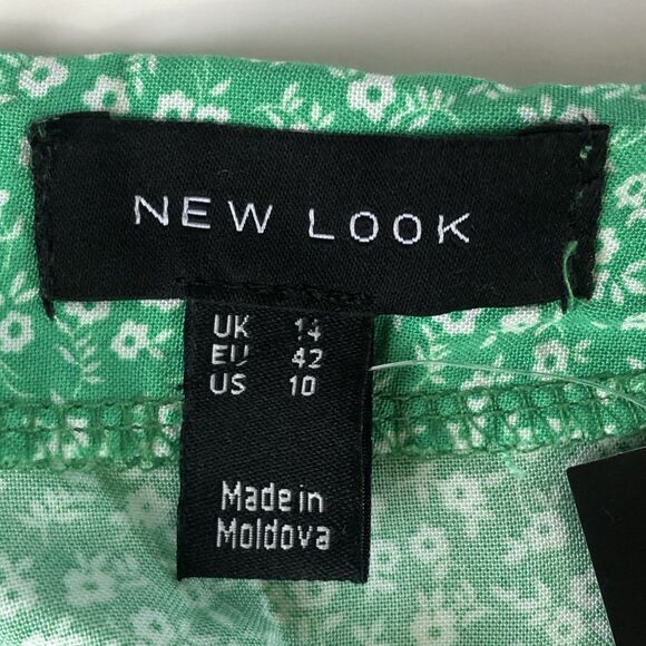 stradivarius Womens Halter Dress Slit Ruched Green Daisy Print  Size 12 NWT - Picture 3 of 16